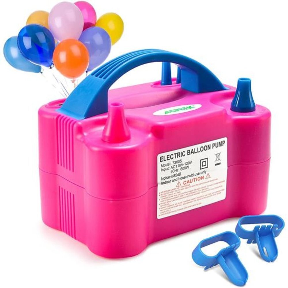 Electric Air Balloon Pump 110V 600W Rose Red Portable Dual Nozzle Inflator